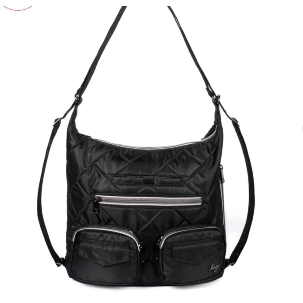 Lug Zipliner 2 Convertible Hobo Bag Backpack Black with Tropics  Travel Sporty